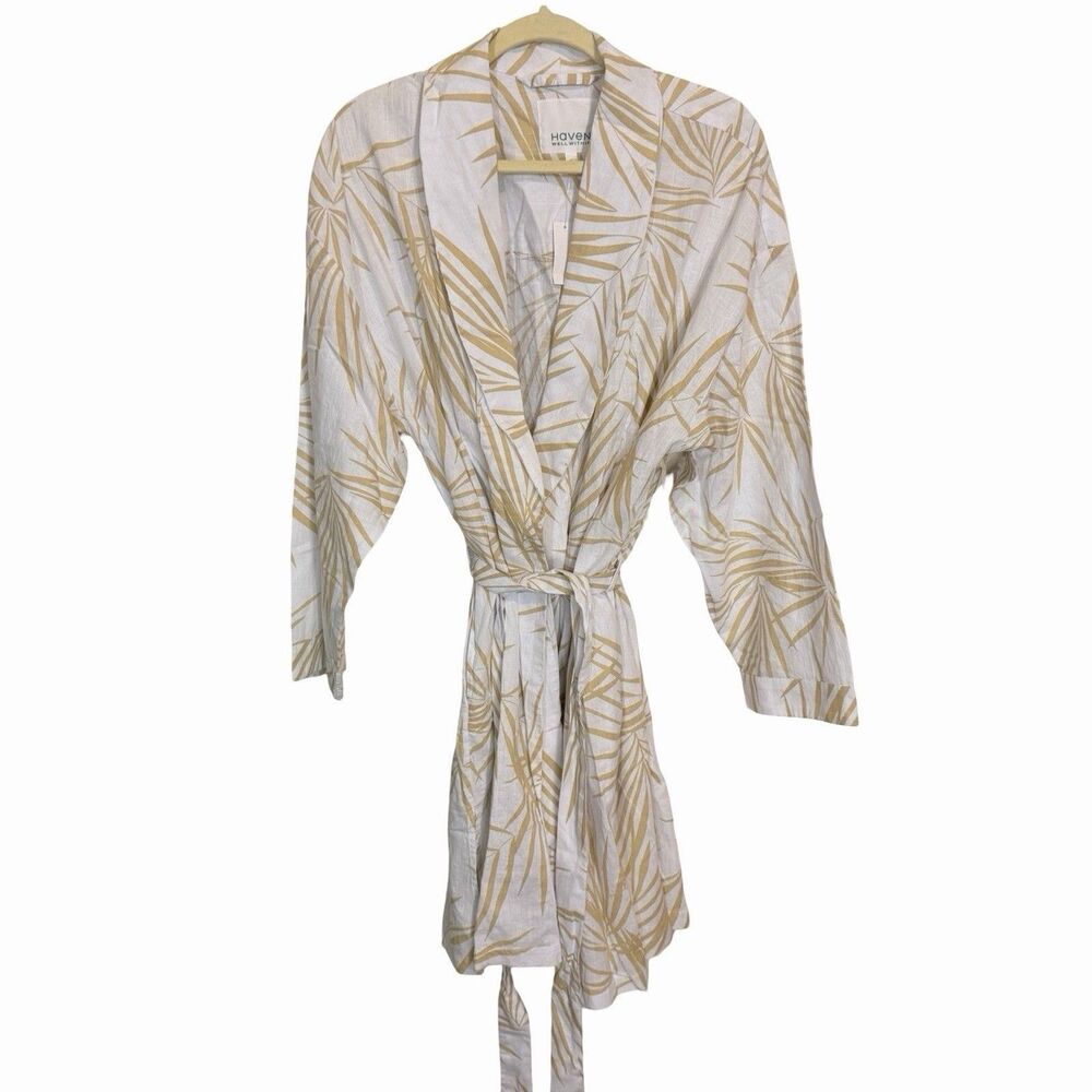 Haven Well Within Robe Women's Sz XL Ivory Floral Linen Blend Loungewear NEW